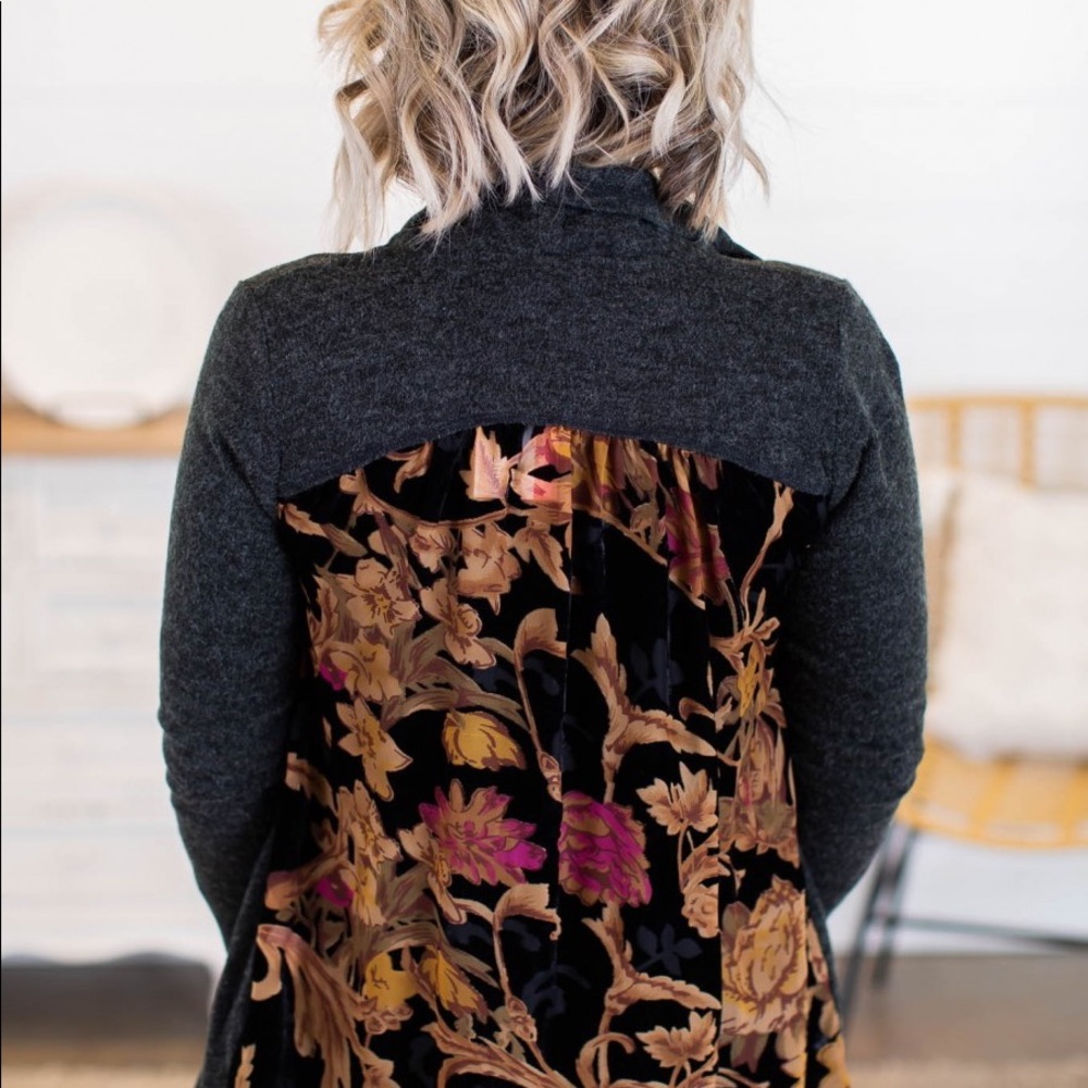 Floral & Lace Charcoal Cardigan